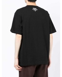 schwarzes bedrucktes T-Shirt mit einem Rundhalsausschnitt von AAPE BY A BATHING APE