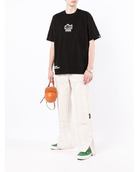 schwarzes bedrucktes T-Shirt mit einem Rundhalsausschnitt von AAPE BY A BATHING APE