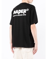 schwarzes bedrucktes T-Shirt mit einem Rundhalsausschnitt von AAPE BY A BATHING APE