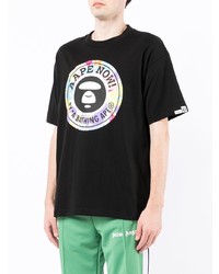 schwarzes bedrucktes T-Shirt mit einem Rundhalsausschnitt von AAPE BY A BATHING APE