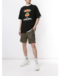 schwarzes bedrucktes T-Shirt mit einem Rundhalsausschnitt von AAPE BY A BATHING APE