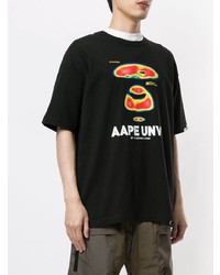 schwarzes bedrucktes T-Shirt mit einem Rundhalsausschnitt von AAPE BY A BATHING APE