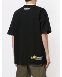 schwarzes bedrucktes T-Shirt mit einem Rundhalsausschnitt von AAPE BY A BATHING APE