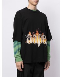 schwarzes bedrucktes T-Shirt mit einem Rundhalsausschnitt von AAPE BY A BATHING APE