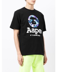 schwarzes bedrucktes T-Shirt mit einem Rundhalsausschnitt von AAPE BY A BATHING APE