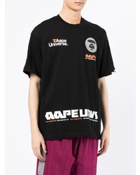 schwarzes bedrucktes T-Shirt mit einem Rundhalsausschnitt von AAPE BY A BATHING APE