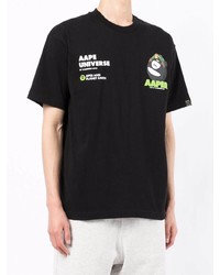 schwarzes bedrucktes T-Shirt mit einem Rundhalsausschnitt von AAPE BY A BATHING APE