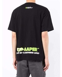 schwarzes bedrucktes T-Shirt mit einem Rundhalsausschnitt von AAPE BY A BATHING APE