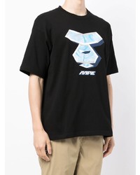 schwarzes bedrucktes T-Shirt mit einem Rundhalsausschnitt von AAPE BY A BATHING APE