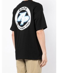 schwarzes bedrucktes T-Shirt mit einem Rundhalsausschnitt von AAPE BY A BATHING APE