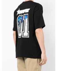 schwarzes bedrucktes T-Shirt mit einem Rundhalsausschnitt von AAPE BY A BATHING APE