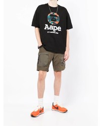 schwarzes bedrucktes T-Shirt mit einem Rundhalsausschnitt von AAPE BY A BATHING APE