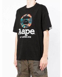 schwarzes bedrucktes T-Shirt mit einem Rundhalsausschnitt von AAPE BY A BATHING APE