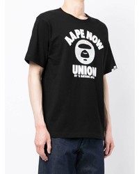 schwarzes bedrucktes T-Shirt mit einem Rundhalsausschnitt von AAPE BY A BATHING APE