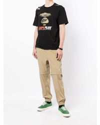 schwarzes bedrucktes T-Shirt mit einem Rundhalsausschnitt von AAPE BY A BATHING APE