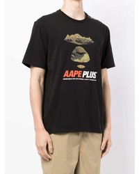 schwarzes bedrucktes T-Shirt mit einem Rundhalsausschnitt von AAPE BY A BATHING APE