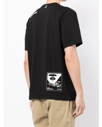 schwarzes bedrucktes T-Shirt mit einem Rundhalsausschnitt von AAPE BY A BATHING APE