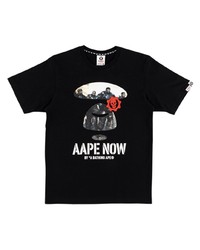 schwarzes bedrucktes T-Shirt mit einem Rundhalsausschnitt von AAPE BY A BATHING APE