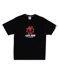 schwarzes bedrucktes T-Shirt mit einem Rundhalsausschnitt von AAPE BY A BATHING APE