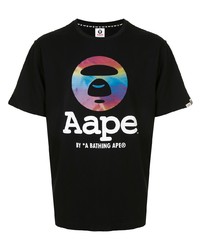 schwarzes bedrucktes T-Shirt mit einem Rundhalsausschnitt von AAPE BY A BATHING APE