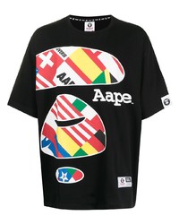 schwarzes bedrucktes T-Shirt mit einem Rundhalsausschnitt von AAPE BY A BATHING APE