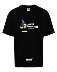 schwarzes bedrucktes T-Shirt mit einem Rundhalsausschnitt von AAPE BY A BATHING APE