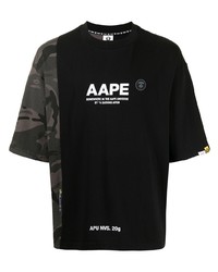 schwarzes bedrucktes T-Shirt mit einem Rundhalsausschnitt von AAPE BY A BATHING APE