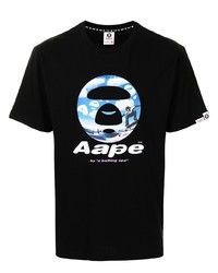 schwarzes bedrucktes T-Shirt mit einem Rundhalsausschnitt von AAPE BY A BATHING APE