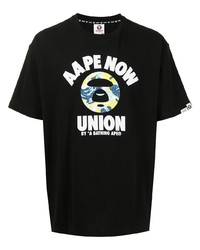 schwarzes bedrucktes T-Shirt mit einem Rundhalsausschnitt von AAPE BY A BATHING APE