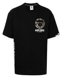 schwarzes bedrucktes T-Shirt mit einem Rundhalsausschnitt von AAPE BY A BATHING APE