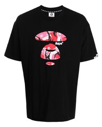 schwarzes bedrucktes T-Shirt mit einem Rundhalsausschnitt von AAPE BY A BATHING APE