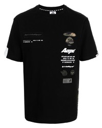 schwarzes bedrucktes T-Shirt mit einem Rundhalsausschnitt von AAPE BY A BATHING APE