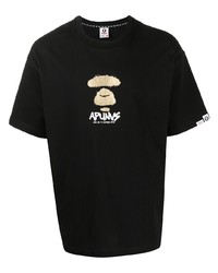 schwarzes bedrucktes T-Shirt mit einem Rundhalsausschnitt von AAPE BY A BATHING APE