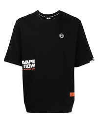 schwarzes bedrucktes T-Shirt mit einem Rundhalsausschnitt von AAPE BY A BATHING APE