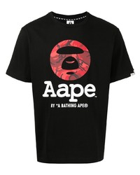 schwarzes bedrucktes T-Shirt mit einem Rundhalsausschnitt von AAPE BY A BATHING APE