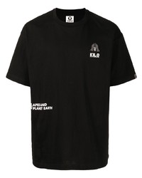 schwarzes bedrucktes T-Shirt mit einem Rundhalsausschnitt von AAPE BY A BATHING APE