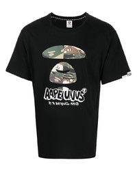 schwarzes bedrucktes T-Shirt mit einem Rundhalsausschnitt von AAPE BY A BATHING APE