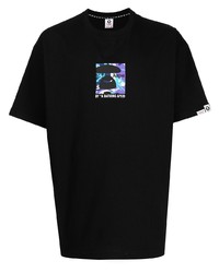 schwarzes bedrucktes T-Shirt mit einem Rundhalsausschnitt von AAPE BY A BATHING APE