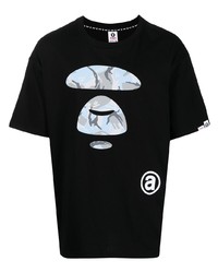 schwarzes bedrucktes T-Shirt mit einem Rundhalsausschnitt von AAPE BY A BATHING APE