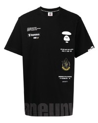 schwarzes bedrucktes T-Shirt mit einem Rundhalsausschnitt von AAPE BY A BATHING APE