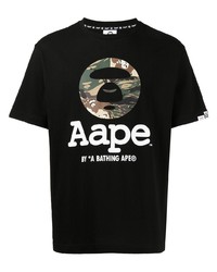 schwarzes bedrucktes T-Shirt mit einem Rundhalsausschnitt von AAPE BY A BATHING APE