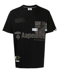 schwarzes bedrucktes T-Shirt mit einem Rundhalsausschnitt von AAPE BY A BATHING APE