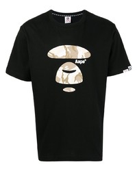 schwarzes bedrucktes T-Shirt mit einem Rundhalsausschnitt von AAPE BY A BATHING APE