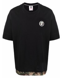 schwarzes bedrucktes T-Shirt mit einem Rundhalsausschnitt von AAPE BY A BATHING APE