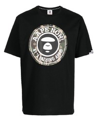 schwarzes bedrucktes T-Shirt mit einem Rundhalsausschnitt von AAPE BY A BATHING APE