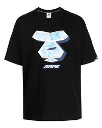 schwarzes bedrucktes T-Shirt mit einem Rundhalsausschnitt von AAPE BY A BATHING APE