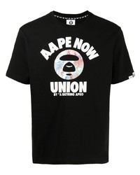 schwarzes bedrucktes T-Shirt mit einem Rundhalsausschnitt von AAPE BY A BATHING APE