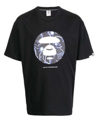 schwarzes bedrucktes T-Shirt mit einem Rundhalsausschnitt von AAPE BY A BATHING APE