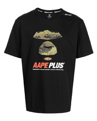 schwarzes bedrucktes T-Shirt mit einem Rundhalsausschnitt von AAPE BY A BATHING APE