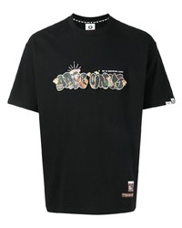 schwarzes bedrucktes T-Shirt mit einem Rundhalsausschnitt von AAPE BY A BATHING APE